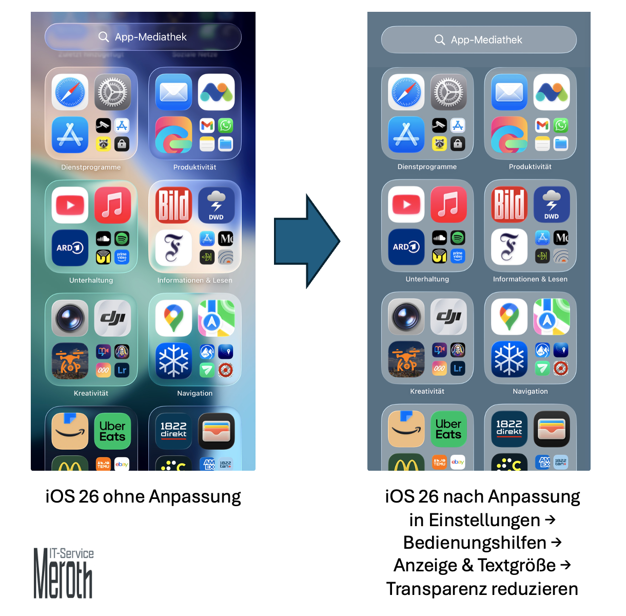 iOS 26 Layout wie von früher gewohnt durch Bedienungshilfen-Trick