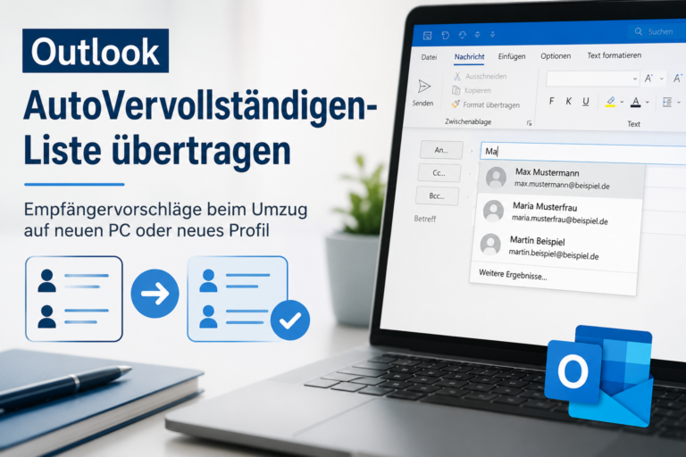 Outlook AutoVervollständigen-Liste auf neuen PC oder in neues Profil übertragen – Empfängervorschläge sichern und wiederherstellen