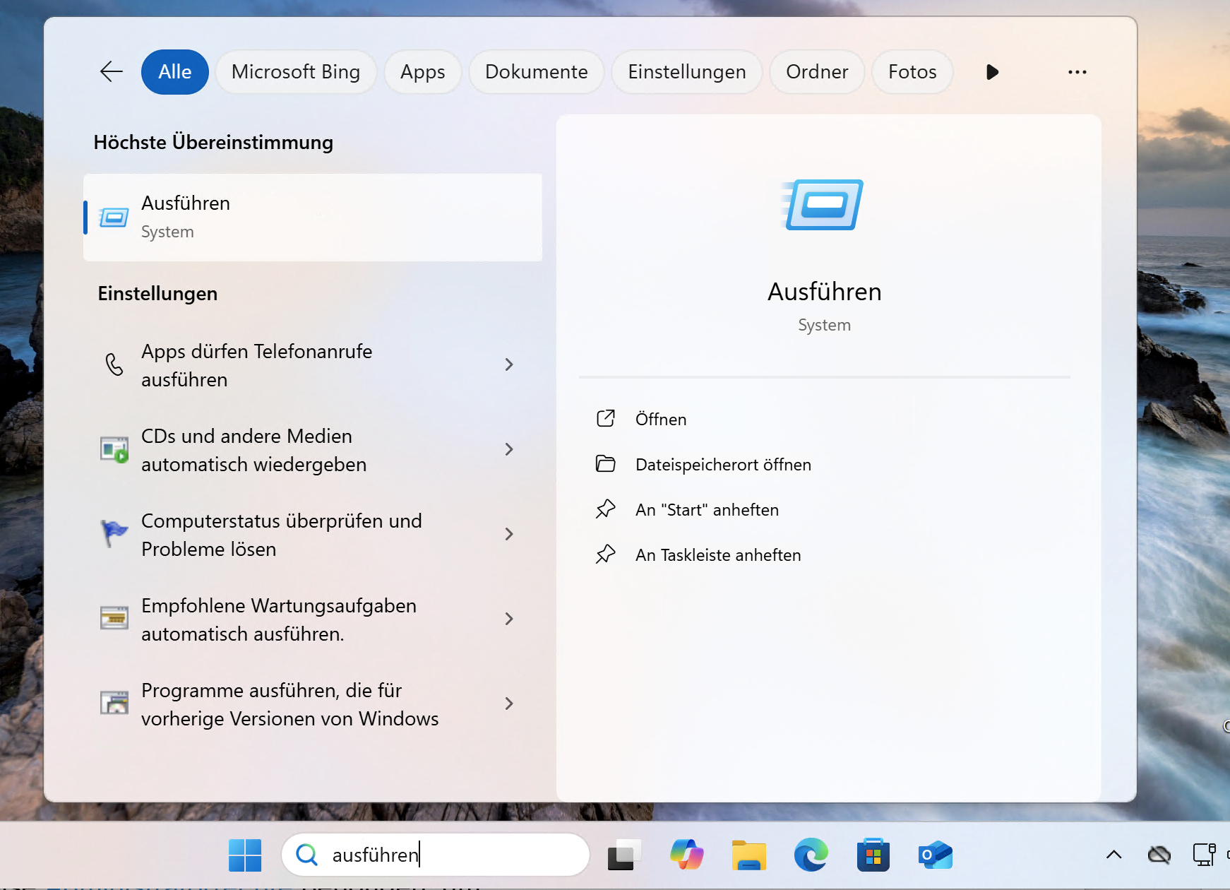 Öffnen des Ausführen-Dialogs bzw. "Run"-Dialogs